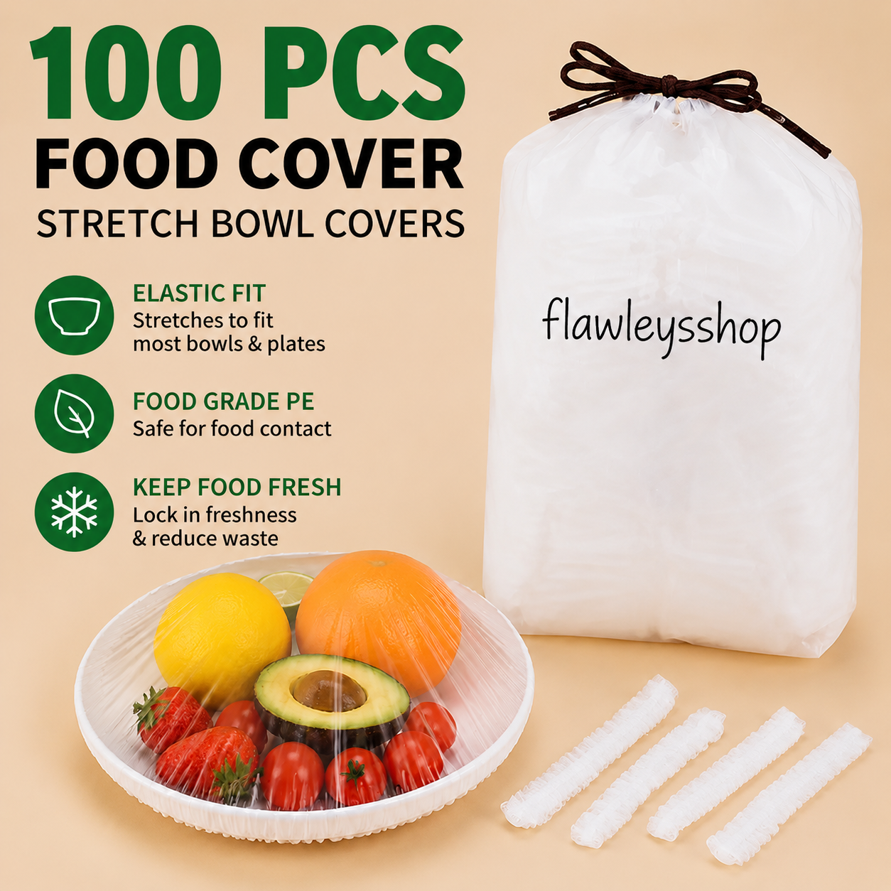 100PCS Disposable Stretch Food Covers for Bowls & Plates